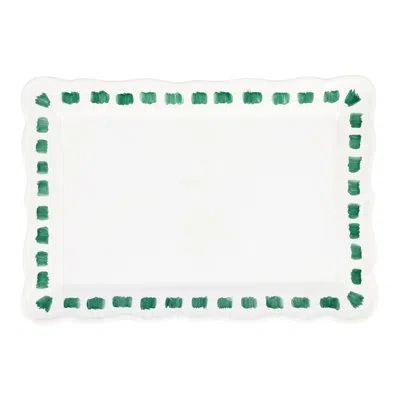 Vietri Lisbon Green Stitch Rectangular Platter In White,green