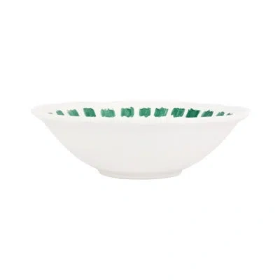 Vietri Lisbon Green Stitch Serving Bowl In White;green
