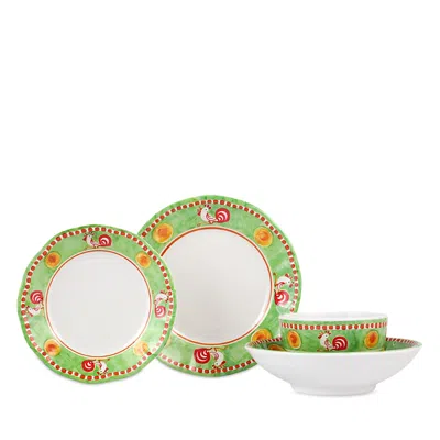 Vietri Melamine Campagna Gallina 4-piece Place Setting In Green