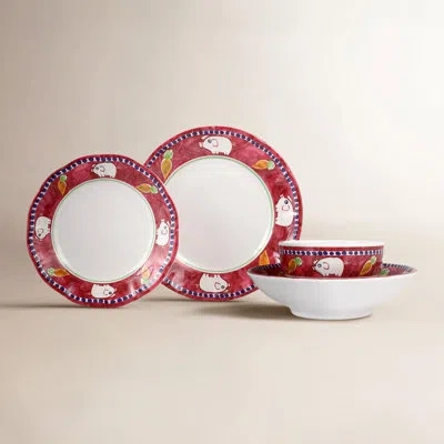 Vietri Melamine Campagna Porco Four-piece Place Setting In Pink,white