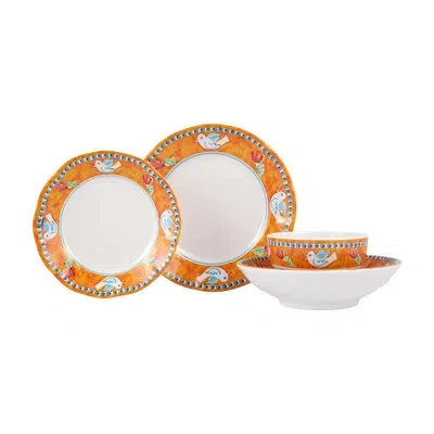 Vietri Melamine Campagna Uccello Four - Piece Place Setting In Orange,white,blue,red