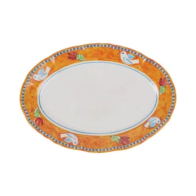 Vietri Melamine Campagna Uccello Oval Platter In Orange;cream