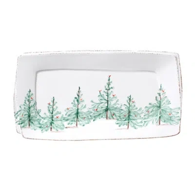 Vietri Melamine Lastra Holiday Rectangular Platter In White;green;red
