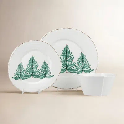 Vietri Melamine Lastra Holiday Three-piece Place Setting In Green,white