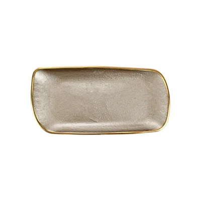 Vietri Metallic Glass Fawn Rectangular Tray In Neutral