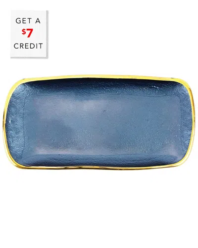 Vietri Metallic Glass Sapphire Rectangular Tray With $7 Credit