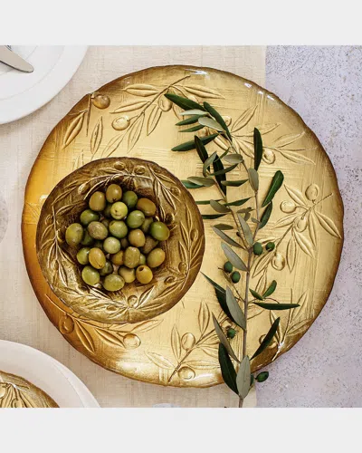 Vietri Moon Glass Olive Round Platter In Gold