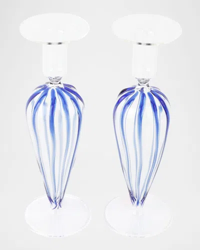 Vietri Nuovo Stripe Candlestick Holders, Set Of 2 In Blue