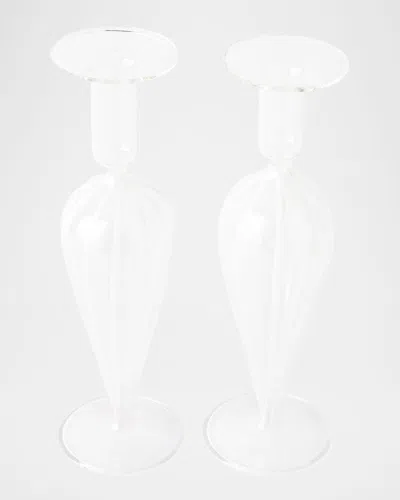Vietri Nuovo Stripe Candlestick Holders, Set Of 2 In White