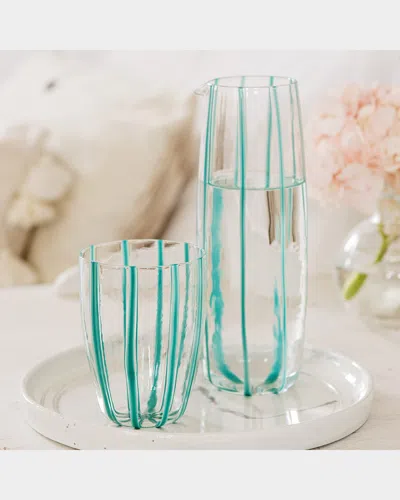 Vietri Nuovo Stripe Pitcher In Teal
