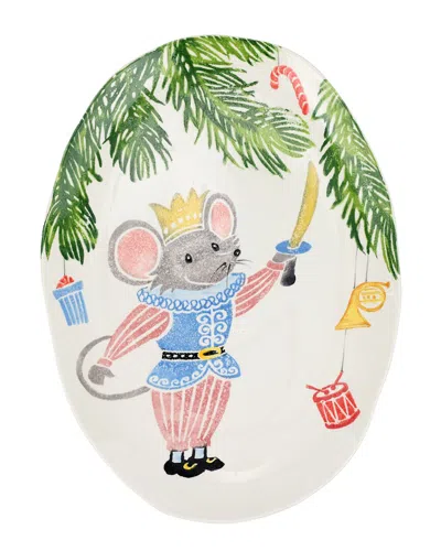 Vietri Nutcrackers Mouse King Medium Oval Platter In Ivory/blue