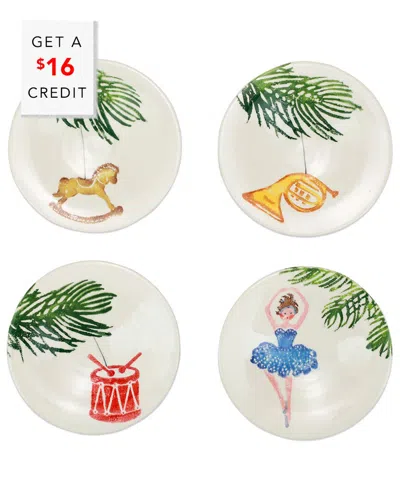 VIETRI VIETRI NUTCRACKERS SET OF 4 ASSORTED CANAPE PLATES  WITH $16 CREDIT