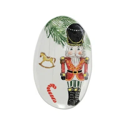 Vietri Nutcrackers Small Oval Platter In White;green;red