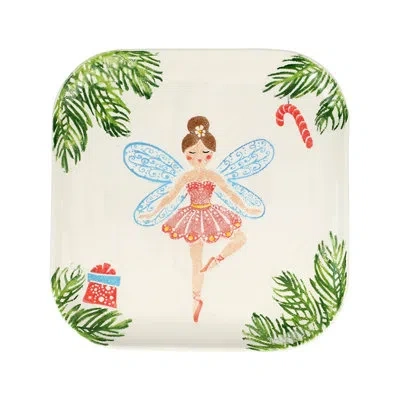 Vietri Nutcrackers Terra Bianca Square Platter In White,green,blue,red
