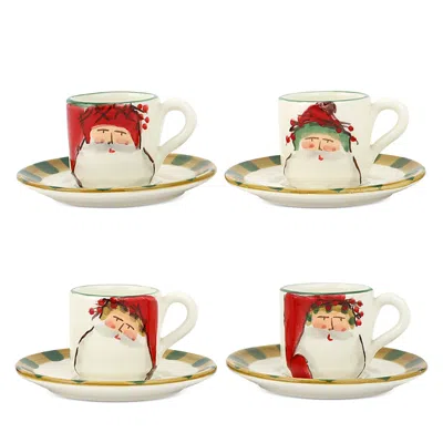 Vietri Old St. Nick Assorted Espresso Cups & Saucers, Set Of 4 In Multicolor