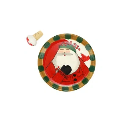 Vietri Old St. Nick Canape Plate With Cork Stopper In Brown;green;red
