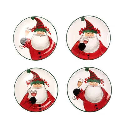 Vietri Old St. Nick Cocktail Plates, Set Of 4 In Red