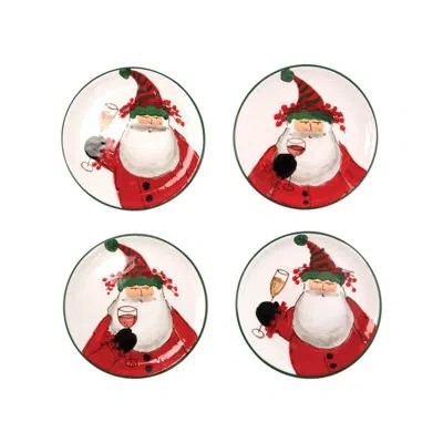 Vietri Old St. Nick Cocktail Plates - Set Of 4 In White;red