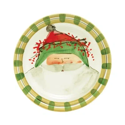 Vietri Old St. Nick Dinner Plate - Green Hat In White;green;red