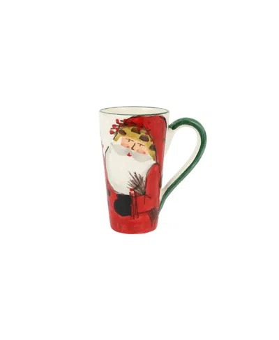 Vietri Old St. Nick Dinnerware Latte Mug With Bird Nest In Red