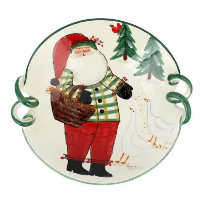 Vietri Old St. Nick Handled Scallop Bowl With Geese