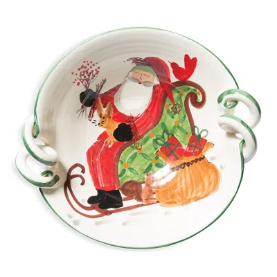 Vietri Old St. Nick Handled Scallop Bowl With Sleigh In Multi