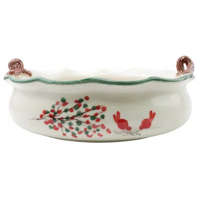 Vietri Old St. Nick Handled Scallop Large Bowl W/ Fireplace