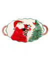 Vietri Old St. Nick Handled Scalloped Oval Bowl In Red