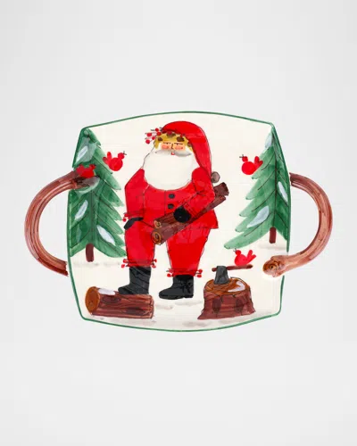 Vietri Old St. Nick Handled Square Platter In Red