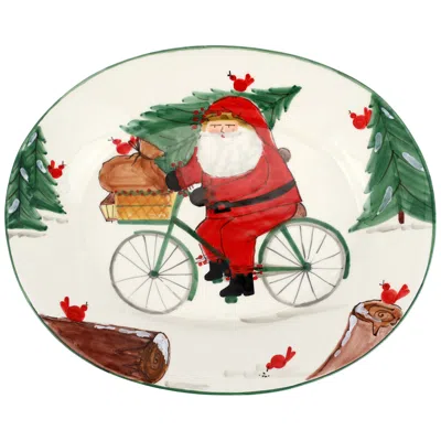 Vietri Old St. Nick Large Oval Platter W/ Bicycle