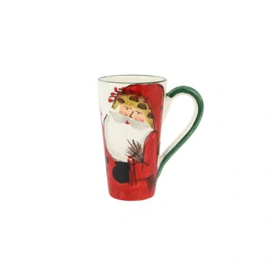 Vietri Old St. Nick Latte Mug With Bird Nest In White,red,green