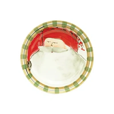 Vietri Old St. Nick Round Salad Plate - Red Hat In White;green;red