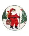 Vietri Old St. Nick Shallow Bowl With Apple Basket In Red