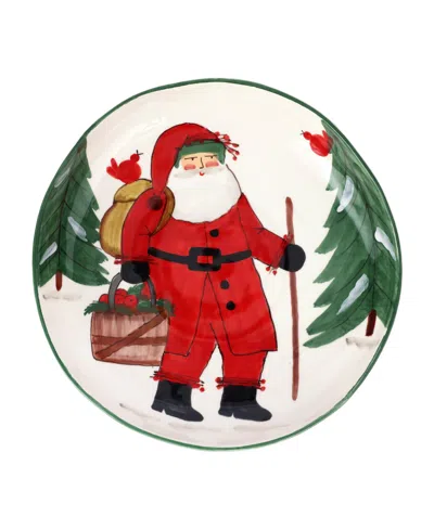 Vietri Old St. Nick Shallow Bowl With Apple Basket In Red