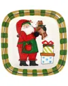 Vietri Old St. Nick Small Rimmed Square Platter With Teddy Bear In Multi