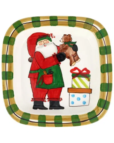 VIETRI VIETRI OLD ST. NICK SMALL RIMMED SQUARE PLATTER WITH TEDDY BEAR