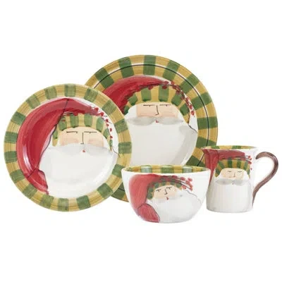 Vietri Old St. Nick Striped Hat Four-piece Place Setting In Green,yellow,white,red