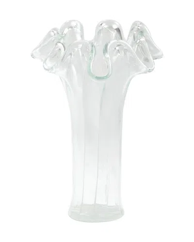 Vietri Onda Glass Clear W/ White Lines Short Vase