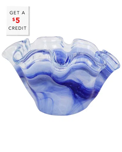 Vietri Onda Glass Cobalt Petite Ruffled Bowl With $5 Credit