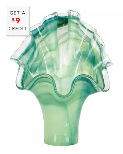 Vietri Onda Glass Green Fanned Vase With $9 Credit