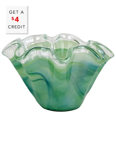 Vietri Onda Glass Green Petite Ruffled Bowl With $4 Credit