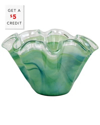 Vietri Onda Glass Green Petite Ruffled Bowl With $5 Credit