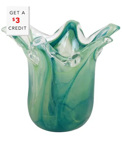 VIETRI VIETRI ONDA GLASS GREEN PETITE VASE  WITH $4 CREDIT