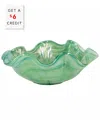 Vietri Onda Glass Green Ruffled Round Bowl With $6 Credit