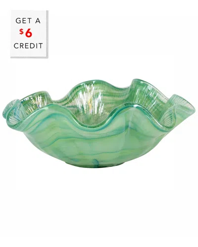 Vietri Onda Glass Green Ruffled Round Bowl With $6 Credit