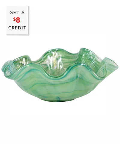 Vietri Onda Glass Green Ruffled Round Bowl With $8 Credit