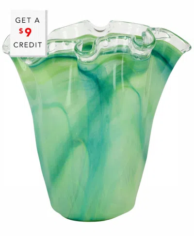 Vietri Onda Glass Green Ruffled Vase With $9 Credit