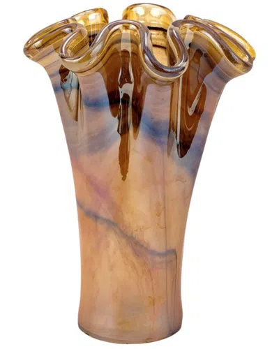 Vietri Onda Glass Tortoiseshell Short Vase In Brown