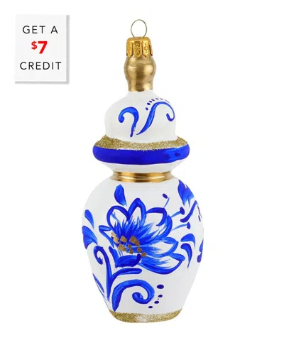 Vietri Ornaments Figural Ginger Jar With Large Flowers Or In Blue
