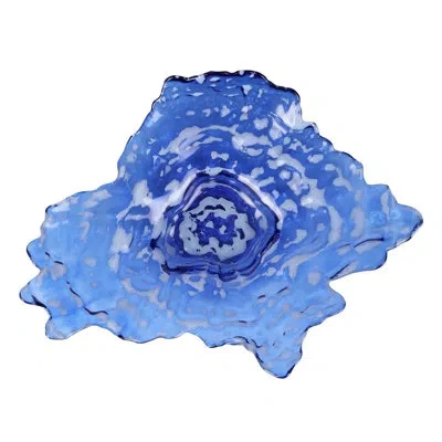 Vietri Ostrica Glass Blue Large Platter In Blue,white